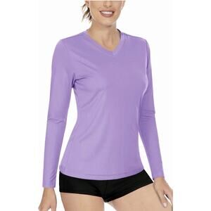 Boladeci Womens Rash Guard Swim Shirt Black Long Sleeve V Neck UPF 50+ Large